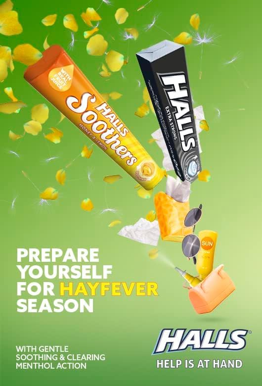 Halls - Soothers Honey & Lemon Flavoured Lozenges with Real Fruit Juices, 45 g