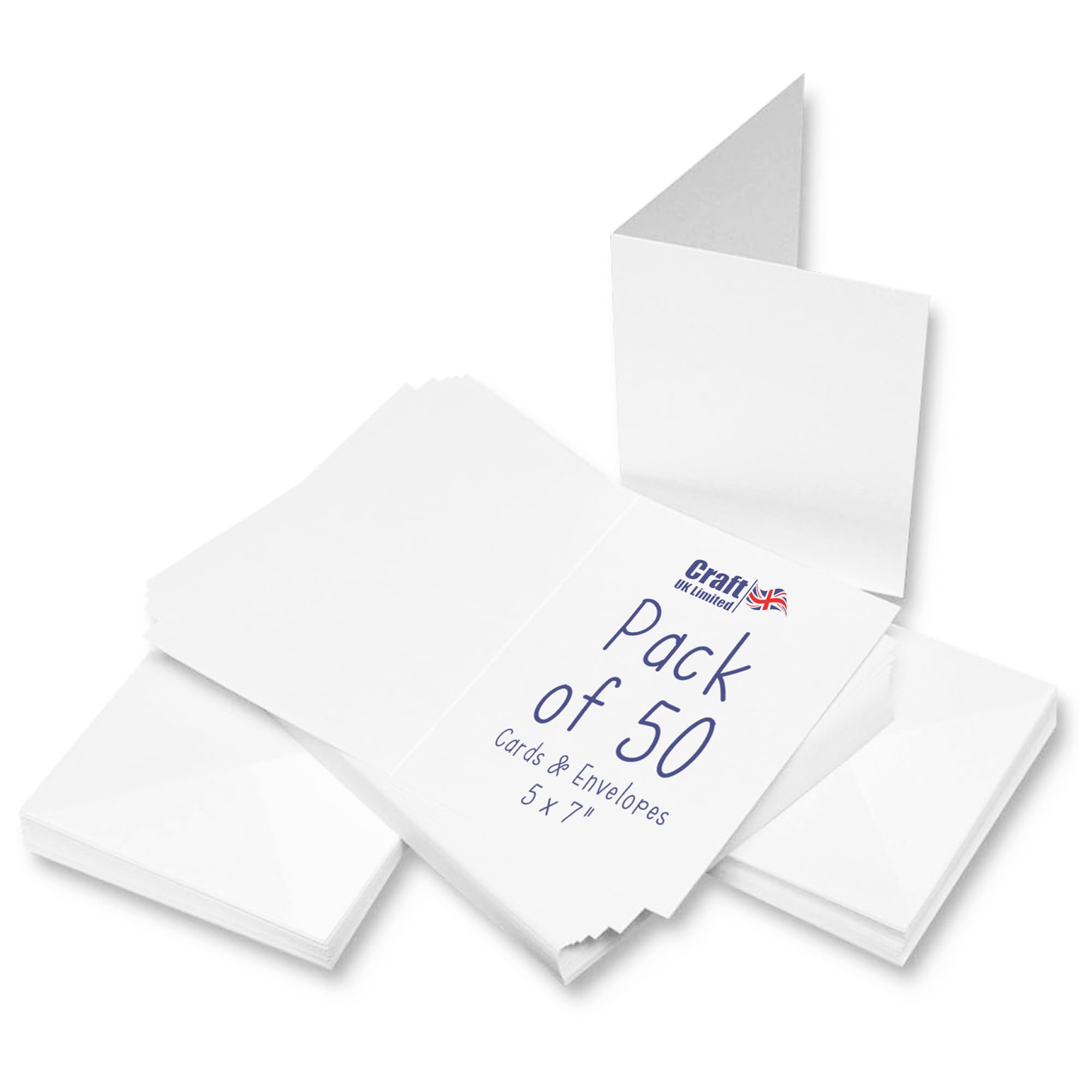 Craft UK Blank Greeting Cards and Envelopes - 50 Pack | 5 x 7 Inch | White Card Stock 1