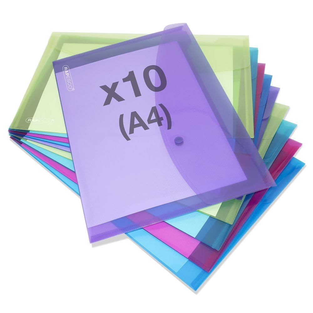 RAPESCO Popper Wallets 1665 - A4+ Capacity, 150 Sheets, Assorted Transparent Colours | Pack of 10 1
