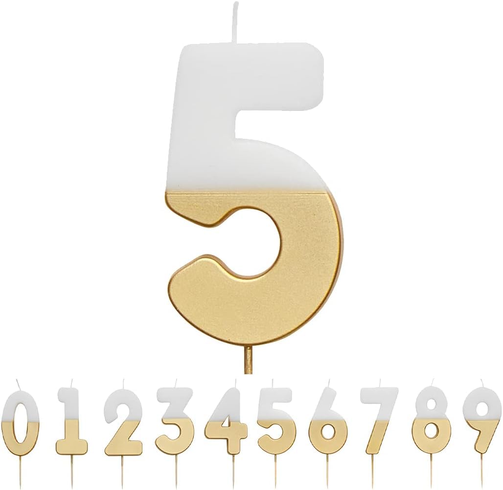 Talking Tables Number 5 Birthday Candle - White and Gold, 8 cm