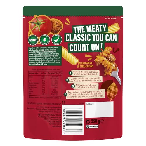 Dolmio Classics Meatballs Fusilli Ready Meal - 6x 250g Microwave Pasta with Tender Meatballs & Tomato Sauce