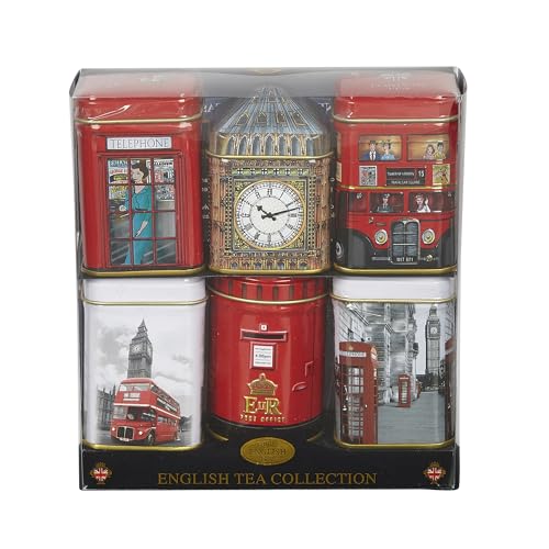New English Teas London Sights Mini Tea Tin Gift Set - 6 Selection Loose-Leaf Black Tea Collection
