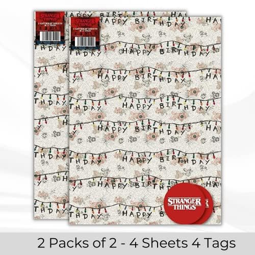 Danilo Promotions LTD Stranger Things Gift Wrapping Paper 2 Pack - 4 Sheets & 4 Tags | 70cm x 50cm