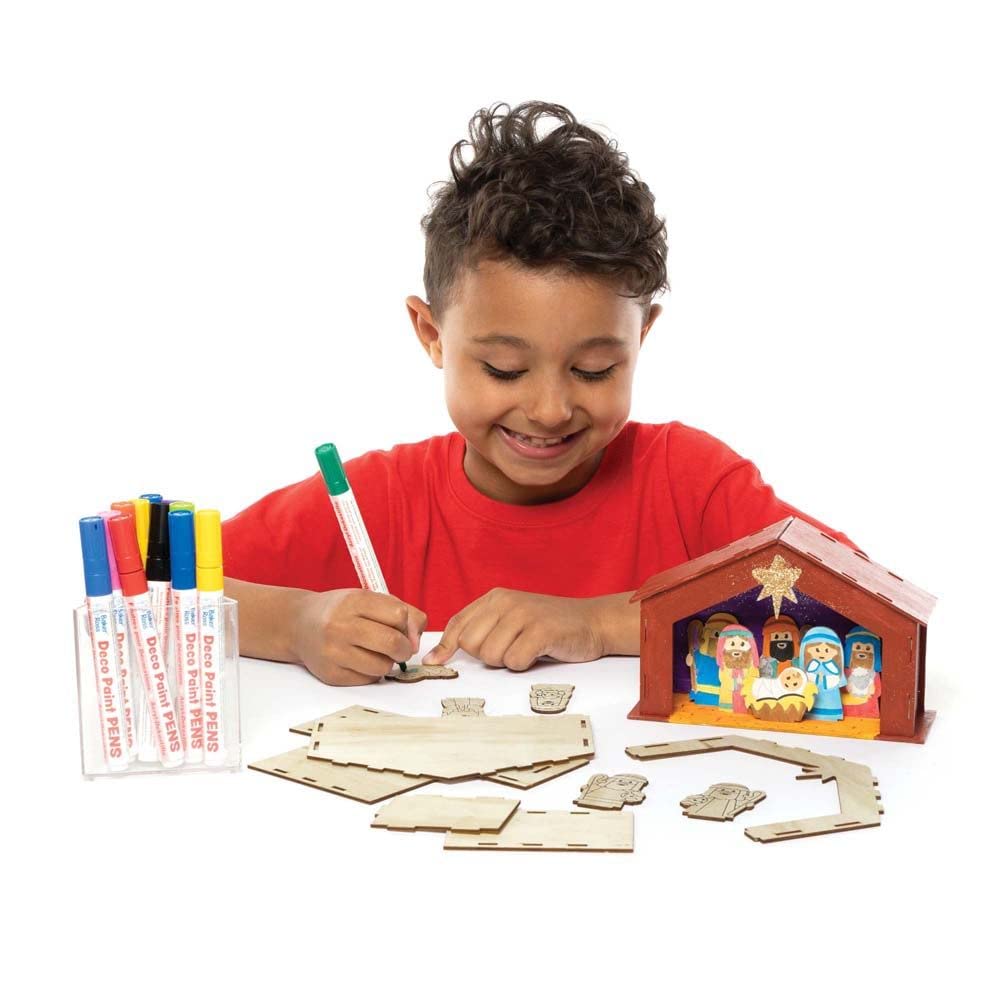 Baker Ross FC248 Wooden Nativity Stable Kit - Pack of 2, DIY Craft for Kids 3