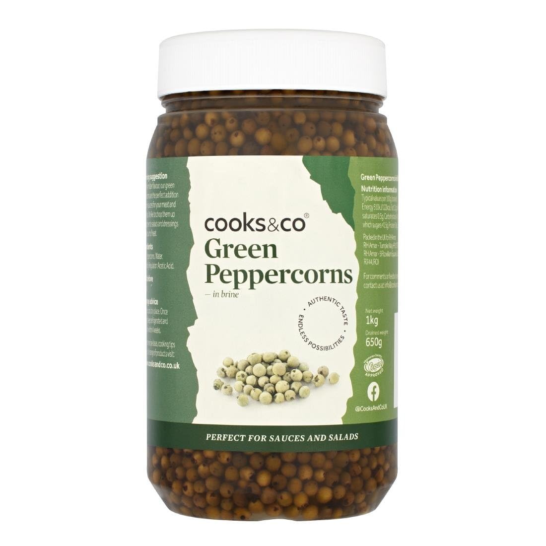 Cooks & Co Green Peppercorns in Brine - Premium Quality | 1kg Jar