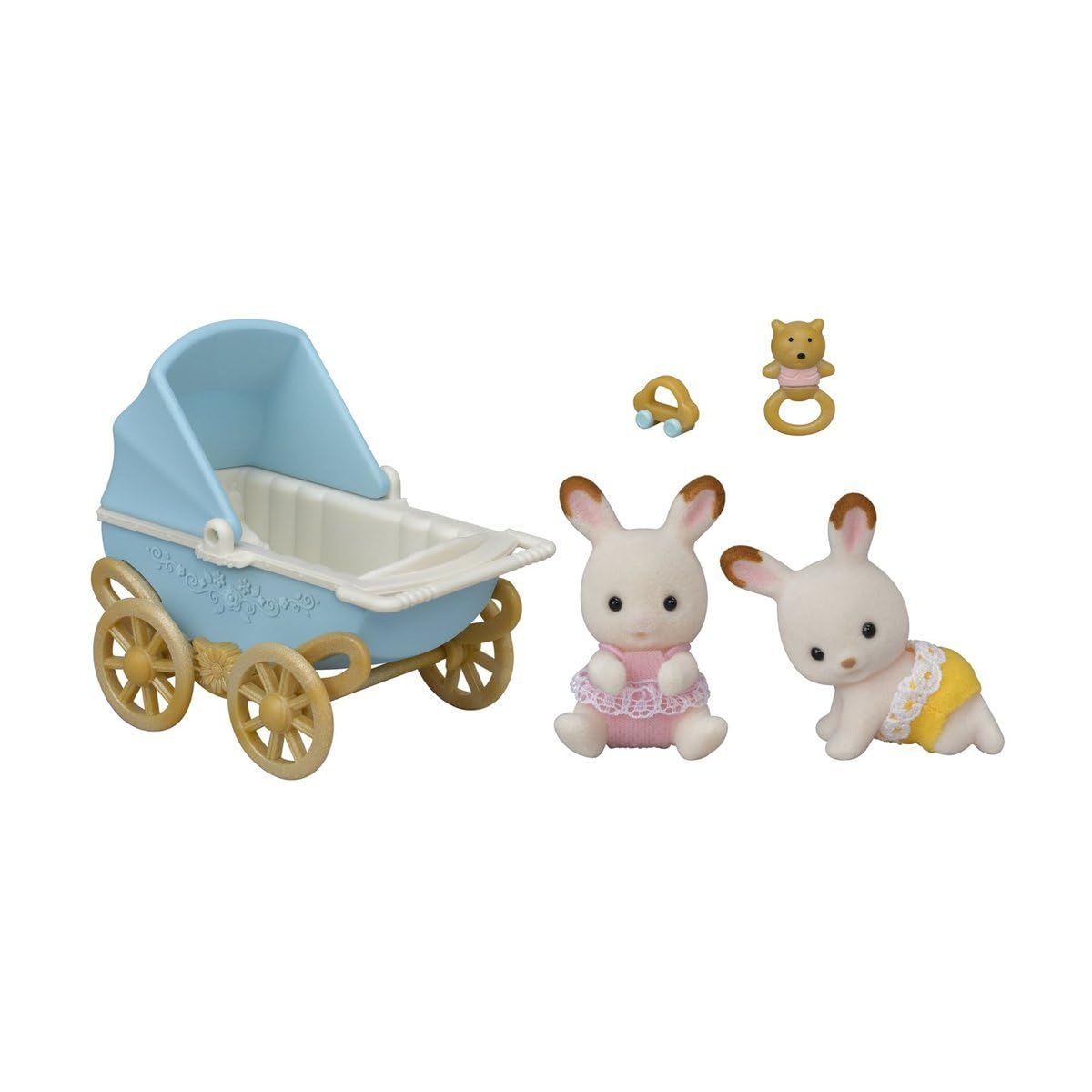Sylvanian Families Chocolate Rabbit Twins Set - Includes Kabe & Breeze with Pram (Model 5432) 12