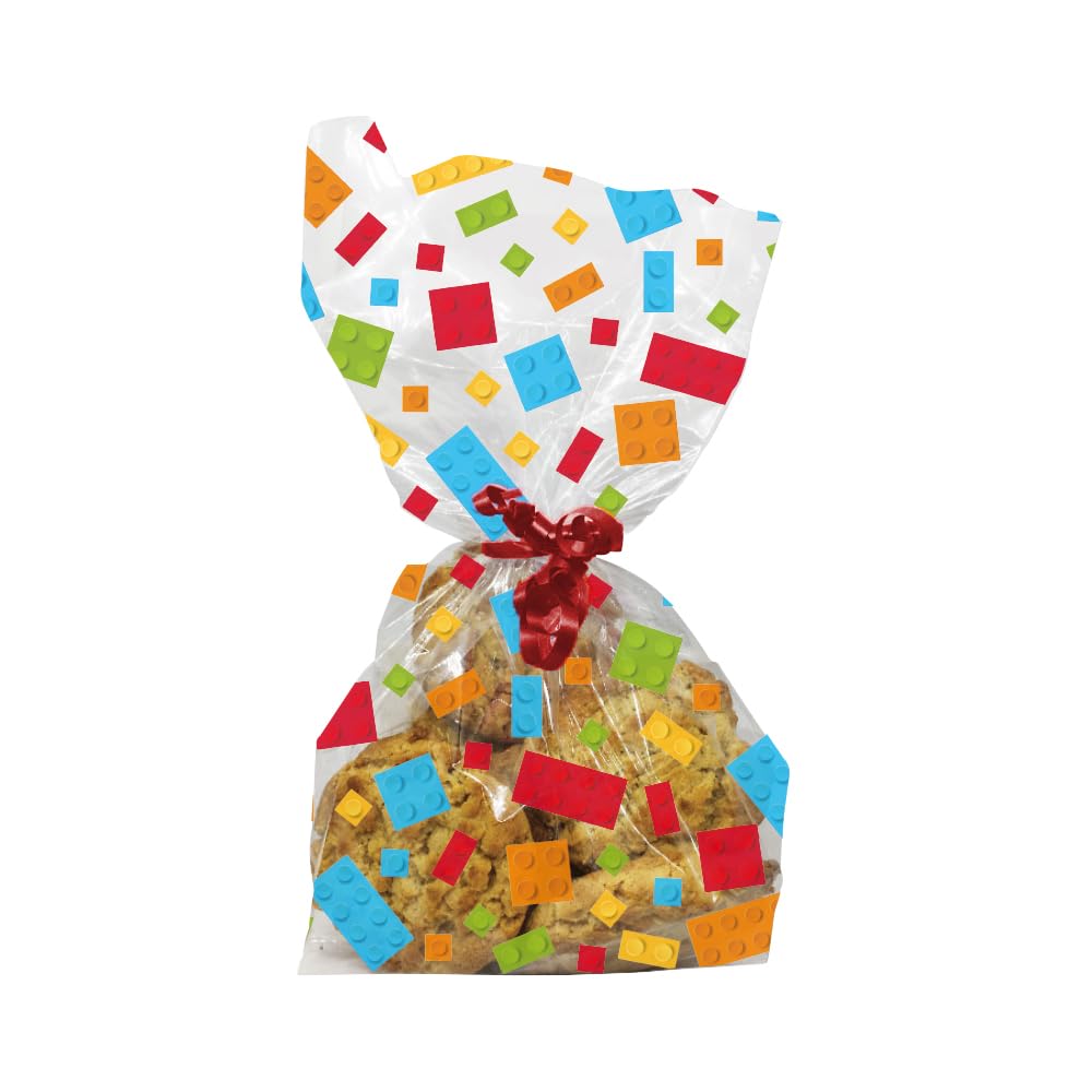 Anniversary House Building Blocks Party Favour Bags - Pack of 40 Treat Bags with Twist Ties