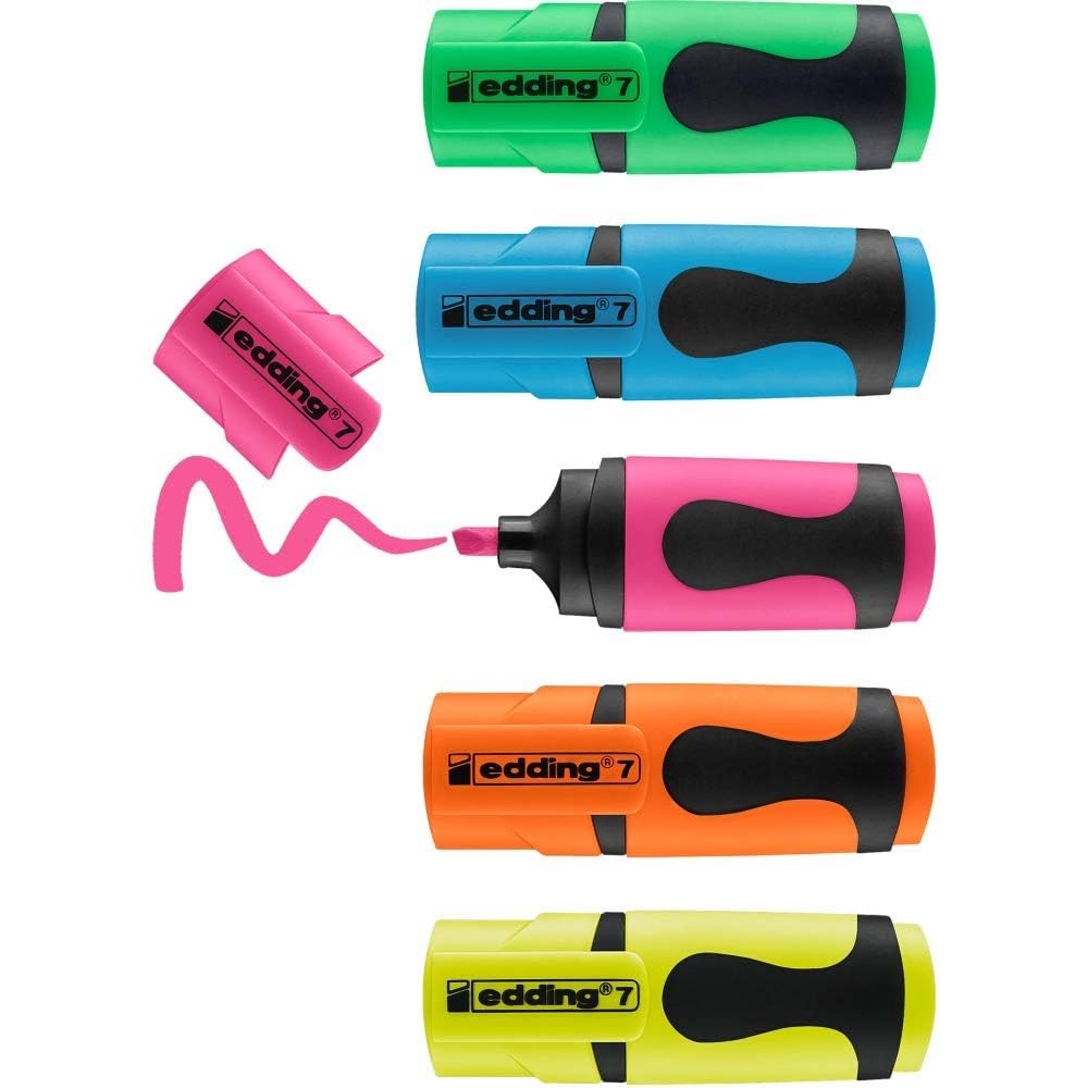 edding 7 Mini Highlighter - 5 Pack Neon Colours | Chisel Nib | Water-Based Ink 1