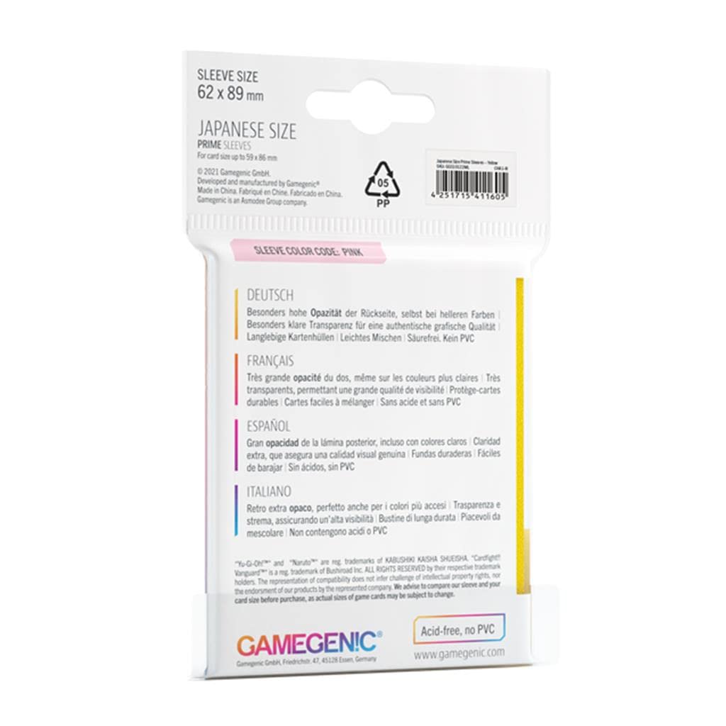 Gamegenic Prime Japanese Sized Sleeves - Yellow | 60 Count | 100 Micron Thickness