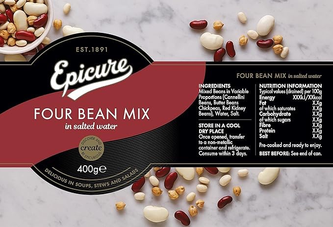 Epicure Four Bean Mix - Chickpeas, Cannellini, Butter & Red Kidney Beans | 400g 2
