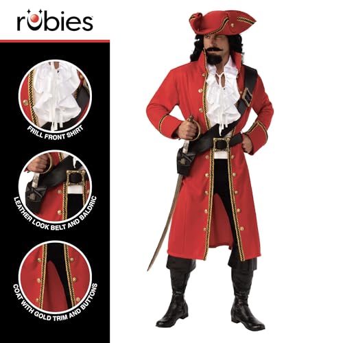 Rubies Pirate Captain Adult Costume - Standard Size (Chest 37"- 42") | Polyester | Multi Color 3