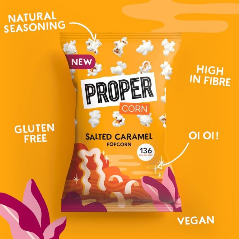 PROPER Salted Caramel Popcorn, 24 x 28g - Vegan Gluten Free Snacks 2