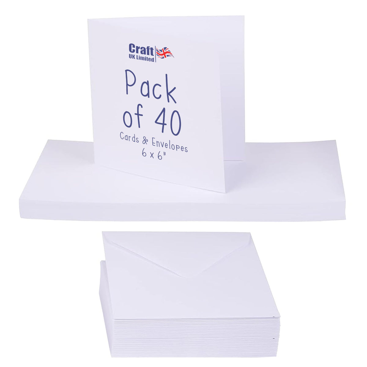 Craft UK 2043 Premium White Card & Envelopes - 6x6", 300 GSM, 40 Count
