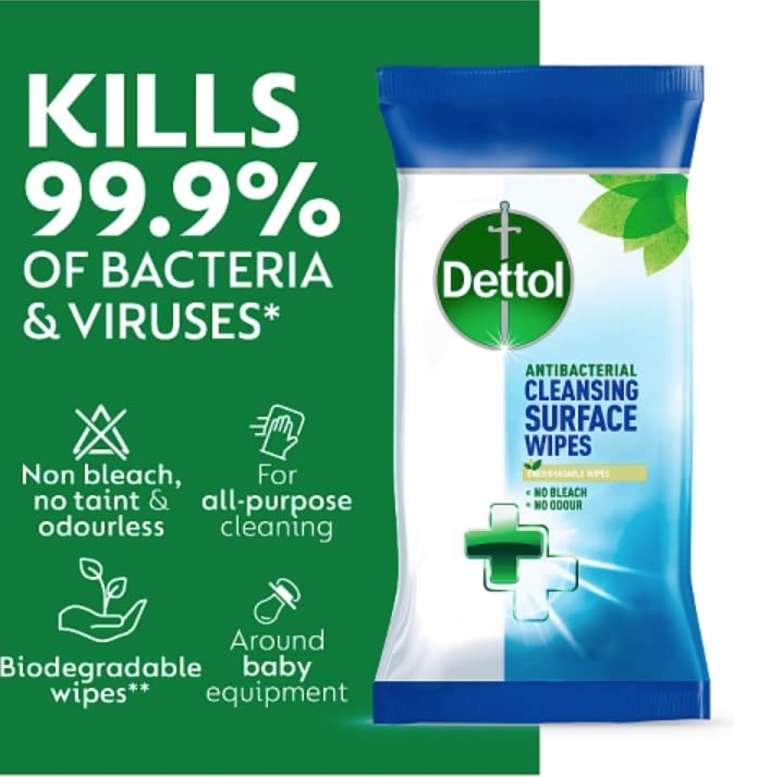 Dettol Antibacterial Biodegradable Large Surface Wipes - 110 Wipes
