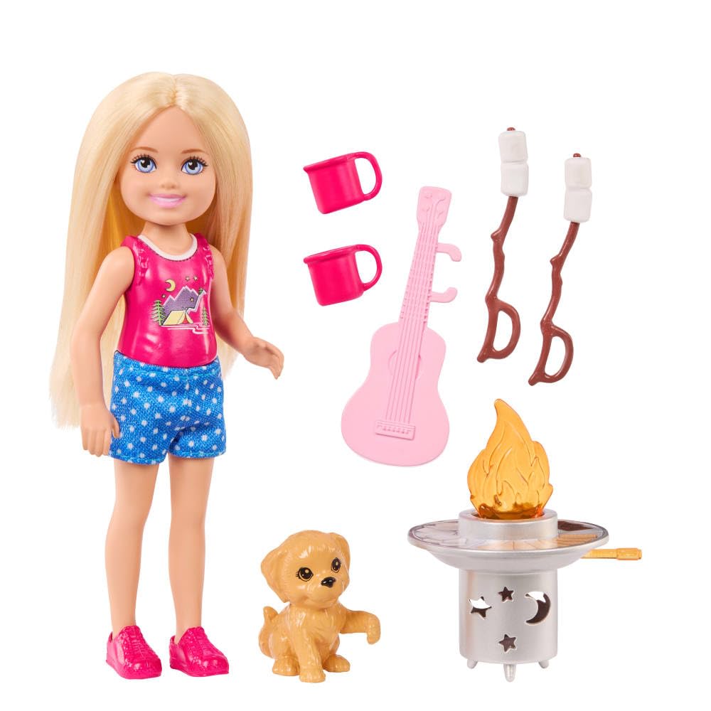 Barbie Chelsea Outdoor Adventures Playset - Camping Fun with Doll, Puppy & Accessories