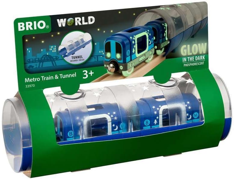 BRIO World Glow in the Dark Metro Train & Tunnel - Wooden Railway Playset for Kids 3+ 1