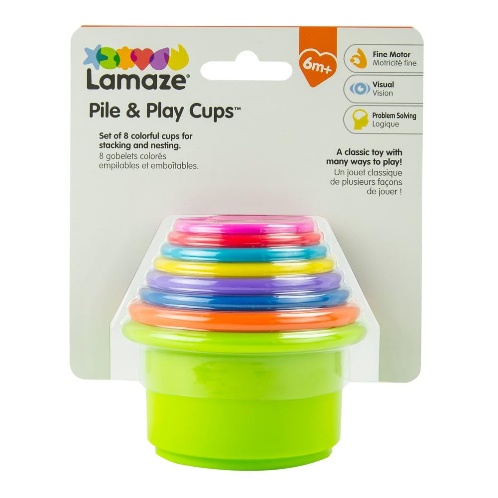 Lamaze Pile and Play Stacking Cups - 8-Piece Colorful Nesting Toy Set with Numbers for Counting 2