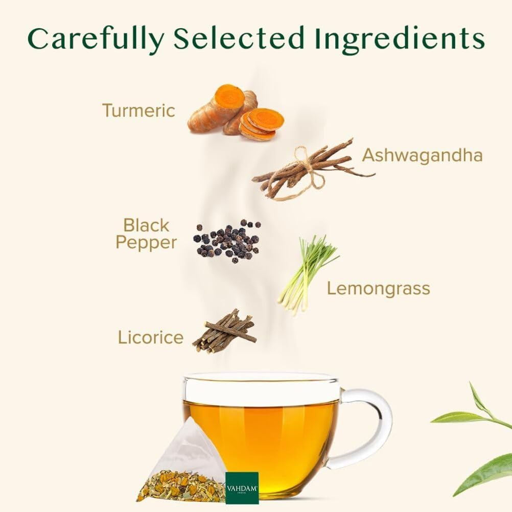 VAHDAM - Turmeric Ashwagandha Herbal Tea Bags (15 Count) 100% Pure Herbal Blend