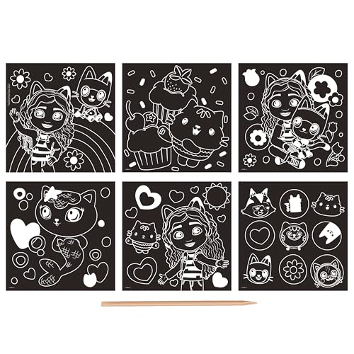 TM ESSENTIALS Gabby's Dollhouse Scratch Art Paper Set | 6 Cards | Ages 3+ 4