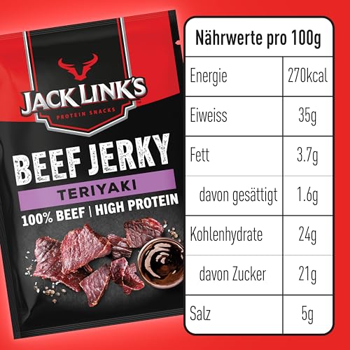 Jack Link's Beef Jerky Teriyaki, Box of 12 x 40 g, High Protein Dried Meat Snack