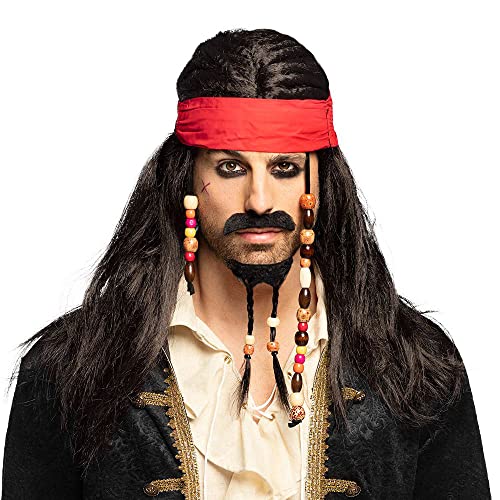 Boland Pirate Wig with Beard and Mustache, Dark Brown, Standard Size (86343)