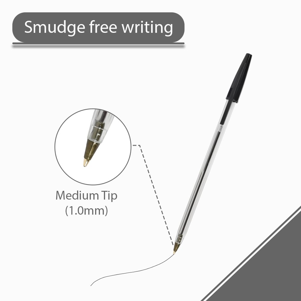 ANSIO Black Ballpoint Pens - Medium 1.0mm Tip, Smooth Writing, Pack of 20 5