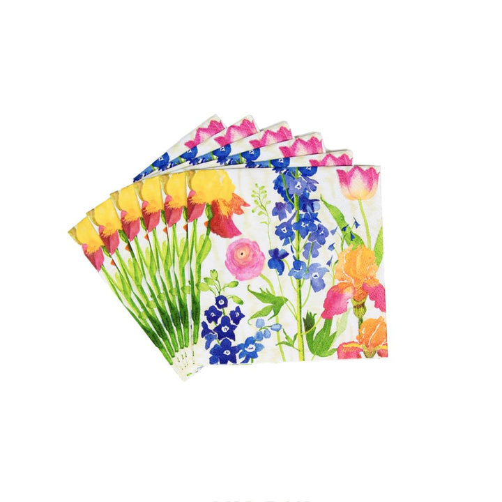 Caspari Summer Garden Triple-Ply Cocktail Napkins in White, 20 per Pack