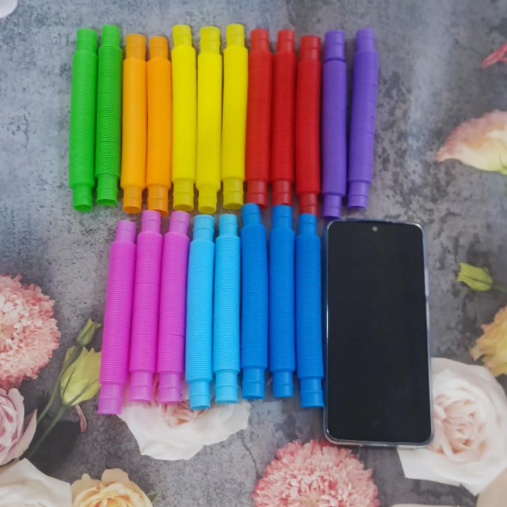 RAM ONLINE Pop Fidget Tubes - 20 Pack Colourful Sensory Toy for Stress Relief & Focus | Plastic 5