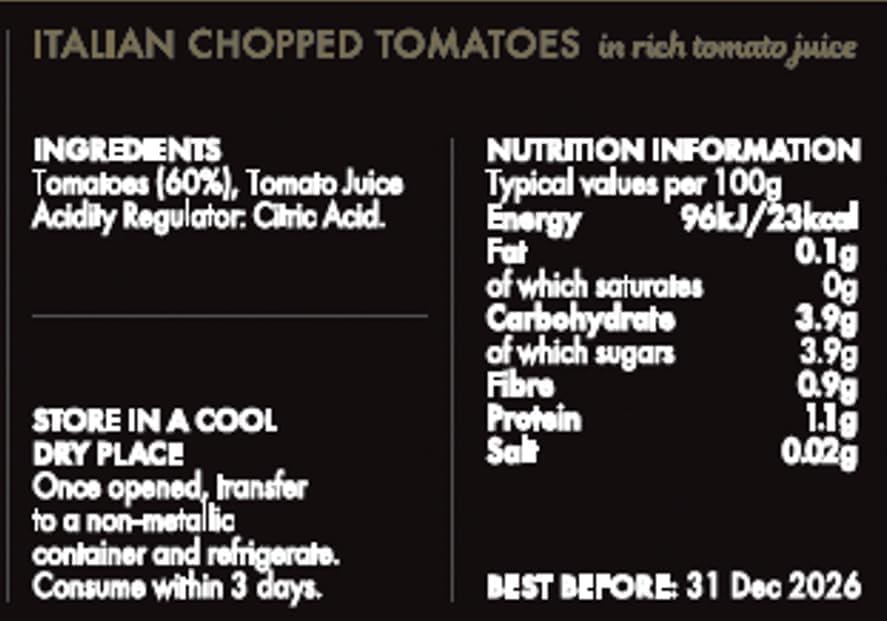 Epicure - Italian Chopped Tomatoes in Rich Tomato Juice 400g Multipack (4 Tins)