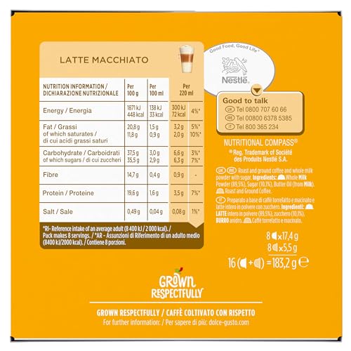 Nescafé Dolce Gusto Latte Macchiato Coffee Pods, 3 x 16 Capsules (48 Total) - Whole Milk & Arabica-Robusta Blend
