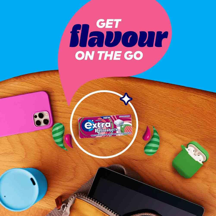 Extra - Refreshers Watermelon Raspberry Flavour Sugarfree Chewing Gum (16 Packs, 7 Pieces Each)
