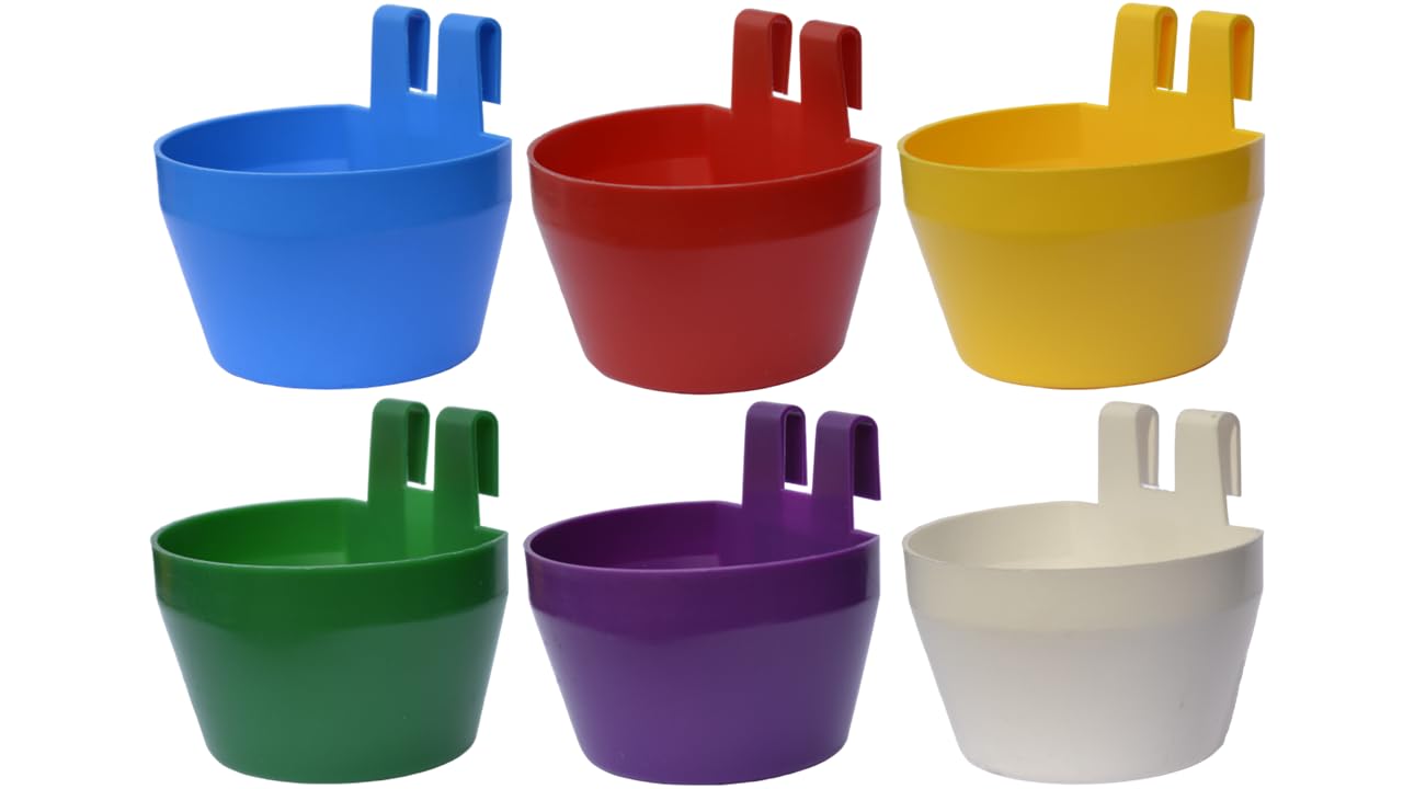 Supa Poultry Cage Cups - Pack of 12 for Food, Grit, or Water | Integral Hook | Multi-Colour Plastic