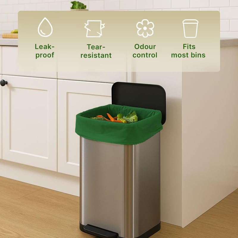 CareBee Biodegradable Kitchen Bin Bags - 120 Count, 8L Capacity, Compostable & Leak-Proof