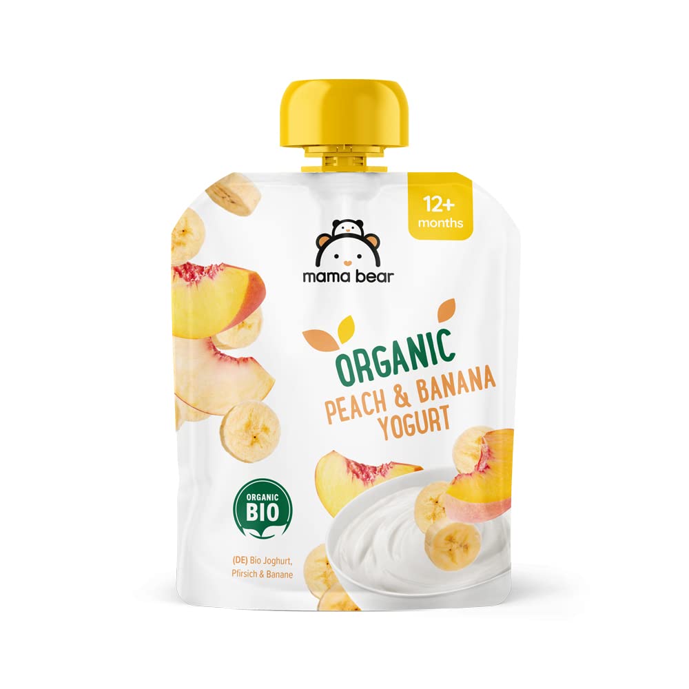 Mama Bear Organic Peach & Banana Yogurt Purée Pouches - 90g (Pack of 6), Suitable for 12 Months+ 2