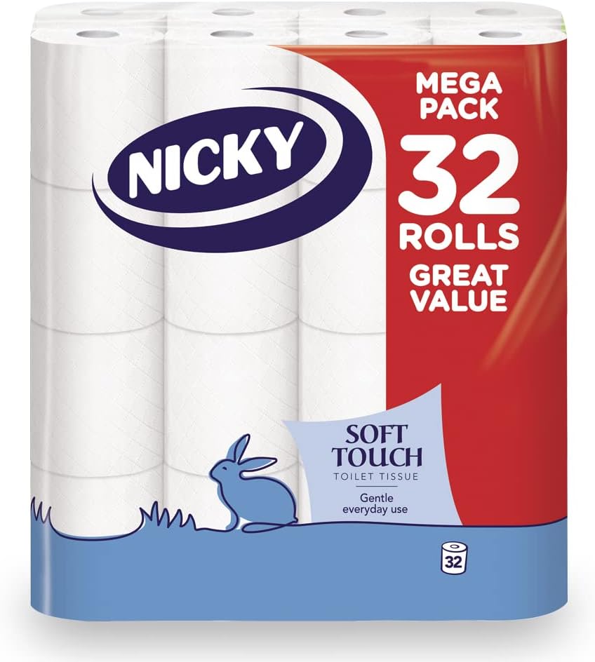 Nicky Soft Touch Toilet Tissue - 32 Rolls, 190 Sheets per Roll, Extra Gentle White Bathroom Tissue 1