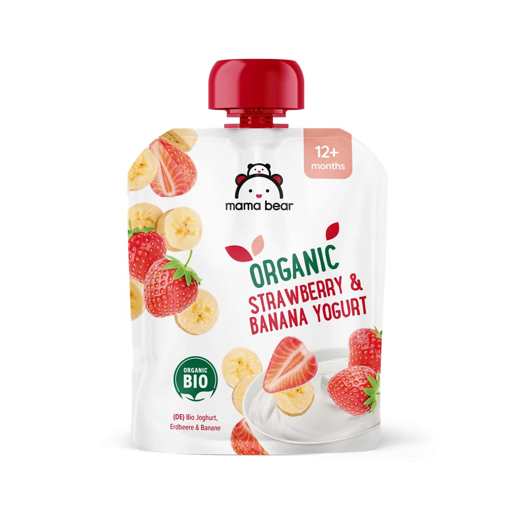 Mama Bear Organic Strawberry & Banana Yogurt Purée, 6 x 90g Pouches 2