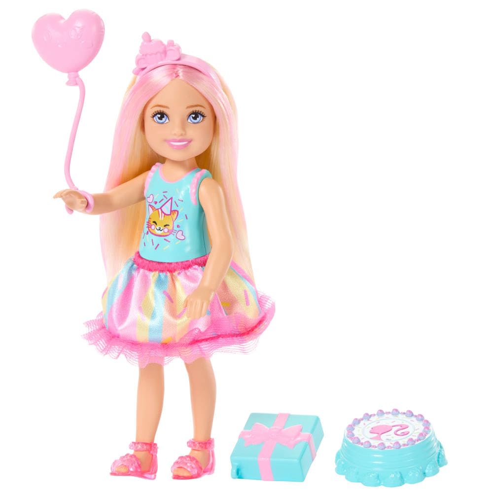 Barbie Club Chelsea 6-Inch Birthday-Themed Doll with Pink-Streaked Hair & Party Accessories