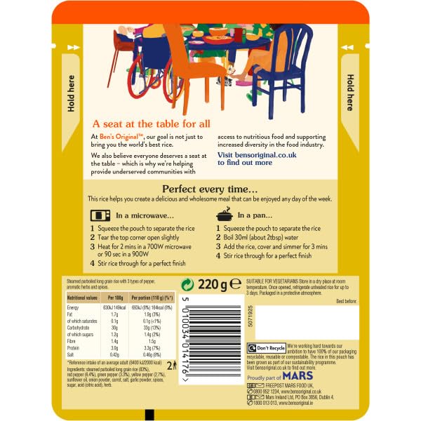 Ben's Original Mixed Pepper Microwave Rice, 6 x 220g Pouches