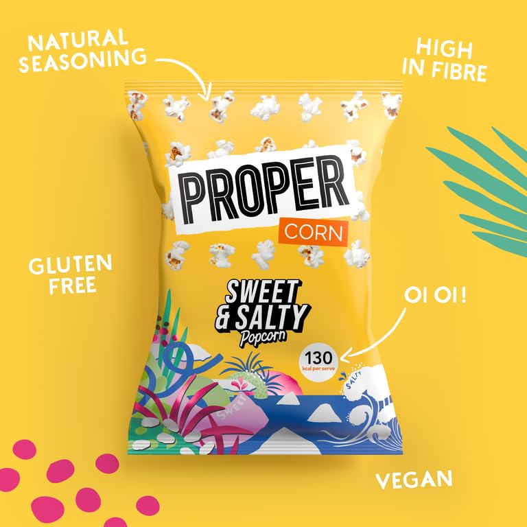 PROPER Sweet & Salty Popcorn, 90g x 8, Sharing Bags, Natural Sea Salt and Demerara Sugar 2