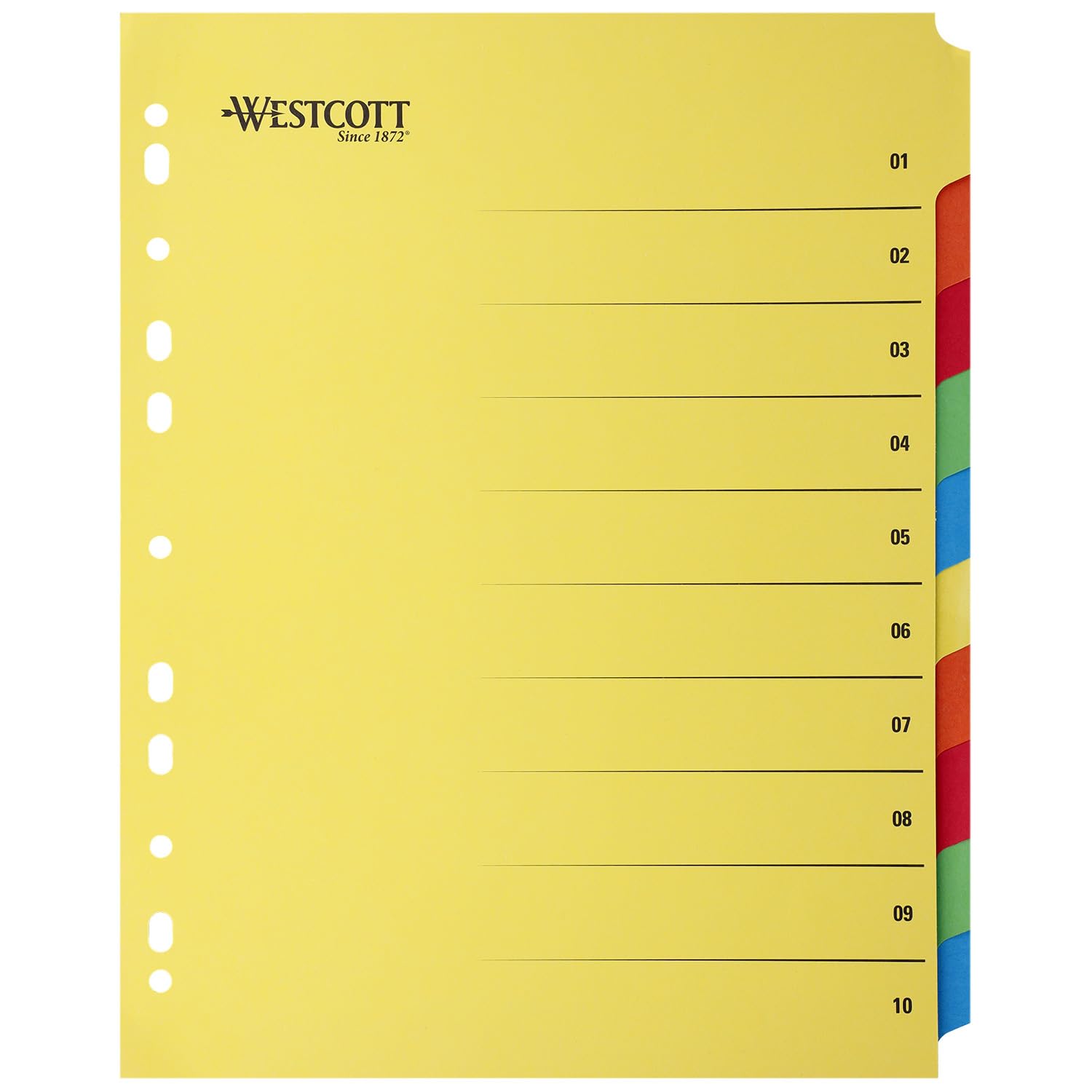 Westcott A4+ Extra-Wide Binder Dividers - 10 Tabs, 5 Colors, Cardboard Material 1