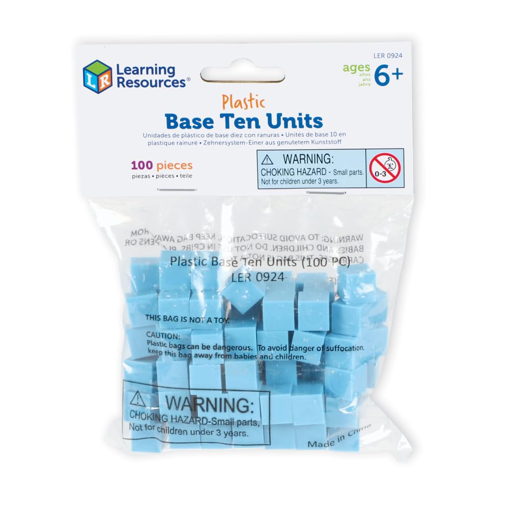 Learning Resources Grooved Plastic Base 10 Units - Set of 100 | Ages 6-10 | Plastic