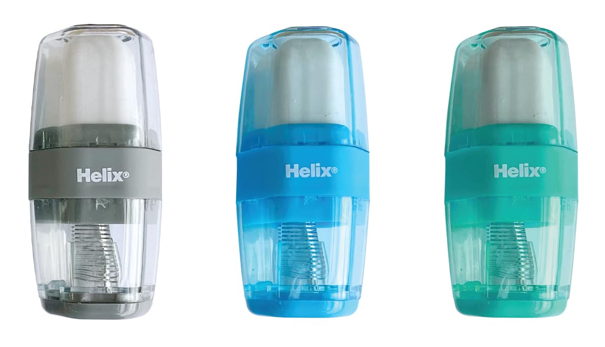 Helix Duo Pencil Sharpener and Eraser - Single Hole Sharpener with Protective Cover | PVC Free