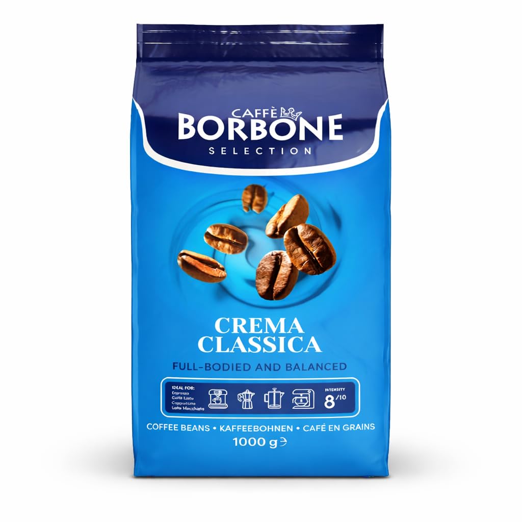 CAFFÈ BORBONE Crema Classica Roasted Whole Coffee Beans - 1kg Bag | Intensity 8/10 | Cocoa & Nut Notes