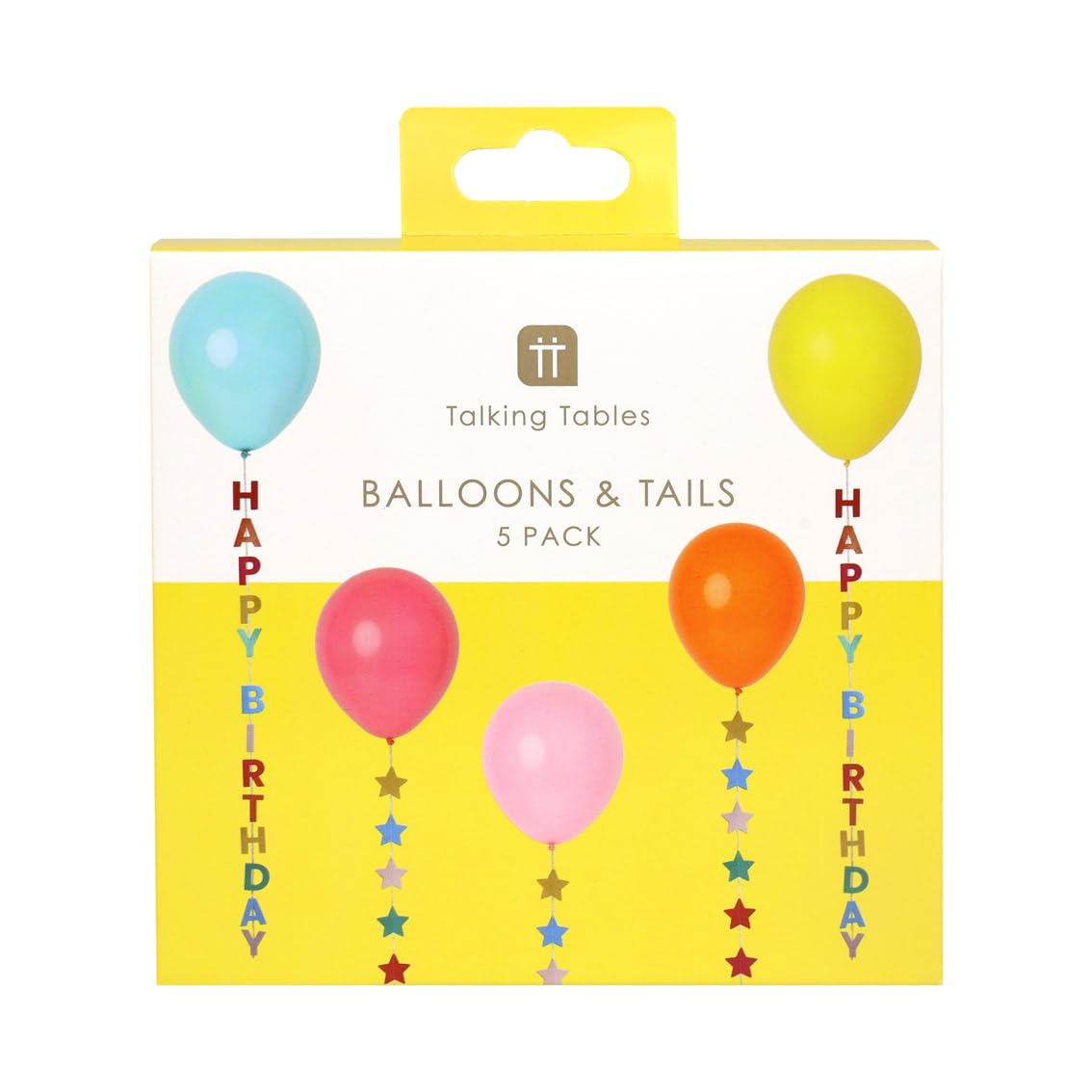 Talking Tables 5 x Birthday Balloons with Colourful Stars - Pastel Multicoloured Latex Party Decorations, 30cm