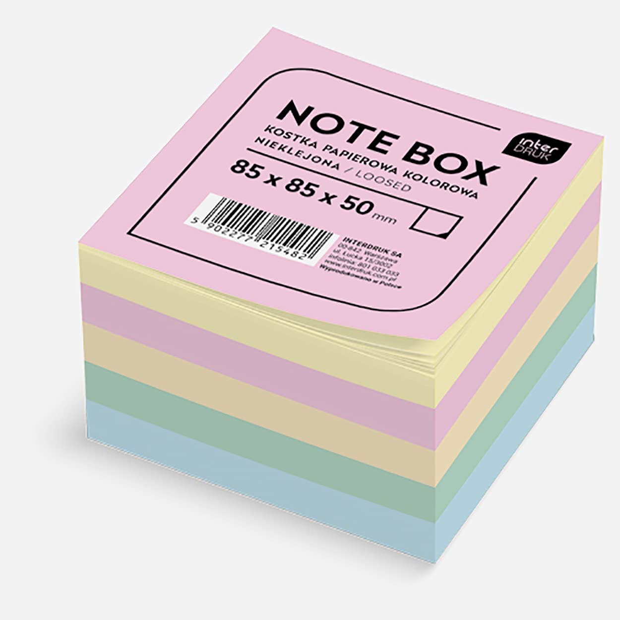 Interdruk Coloured Memo Cube - Loose Sheets | 85 x 85 x 50 mm | Multi-Colour