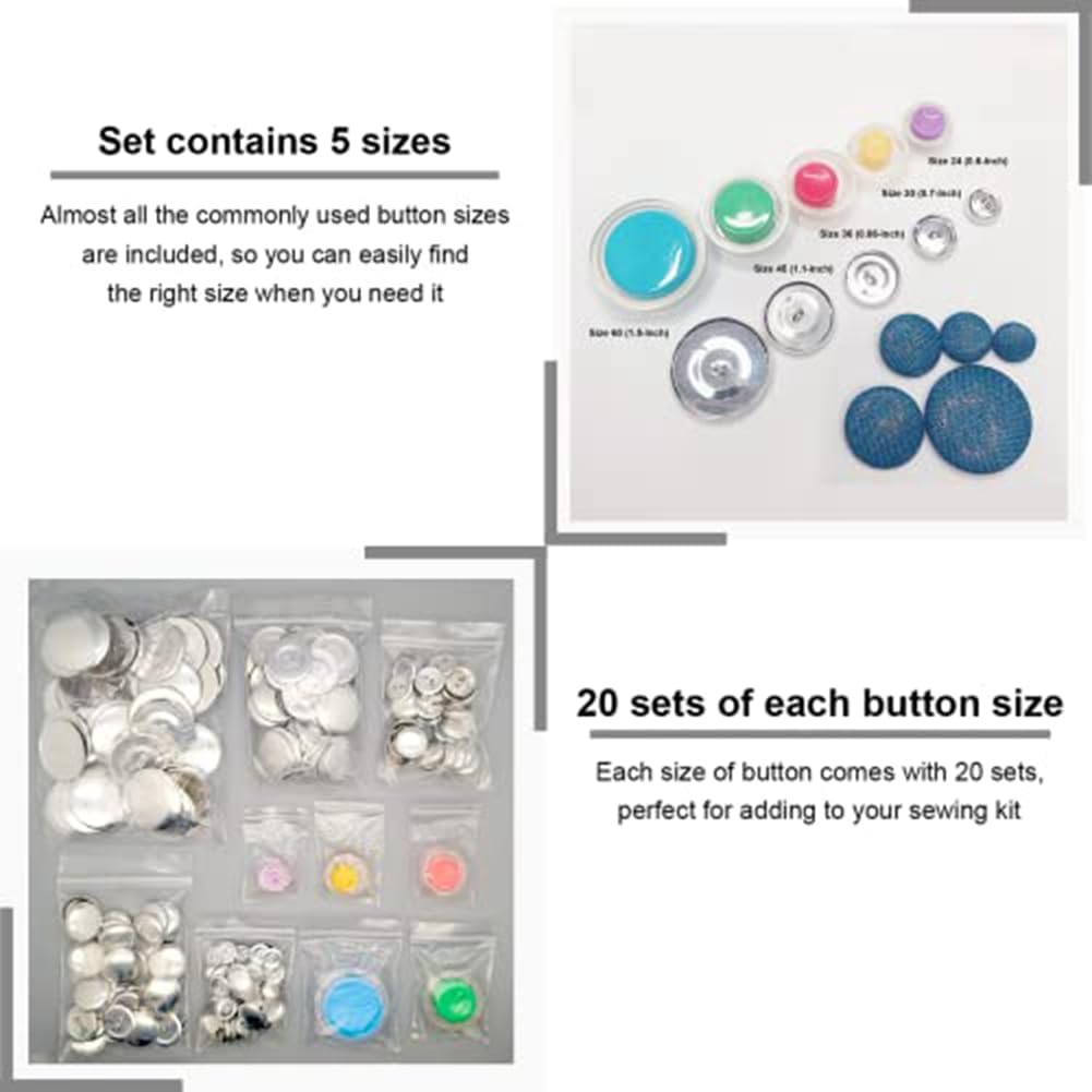 Plawee DIY Cover Button Kit - 5 Sizes with Tools (105-Piece Set)