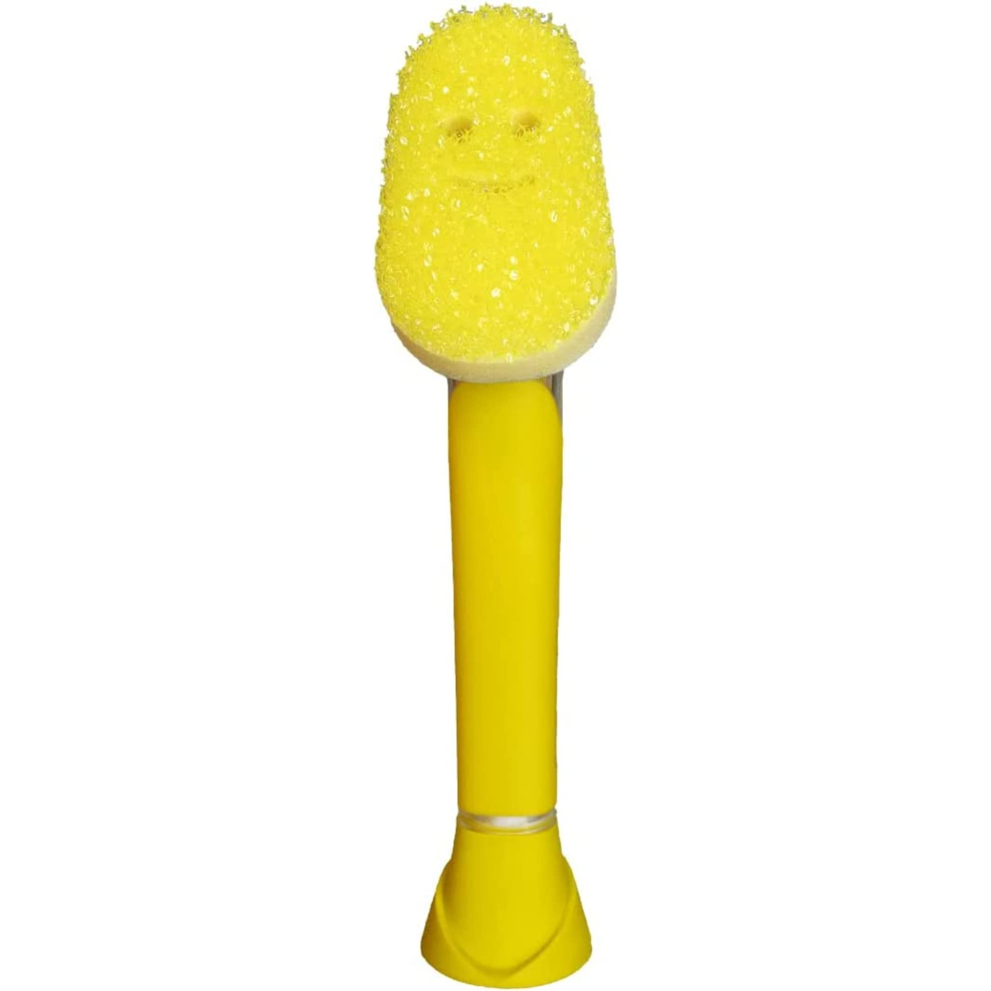 Scrub Daddy Dish Wand Scrubbing Brush with Handle - Soap Dispensing Dish Brush with Texture-Changing Sponge & Detachable Head, Yellow