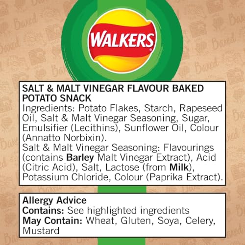 Walkers Baked Salt & Vinegar Crisps 32 x 37.5g - 50% Less Fat Snacks