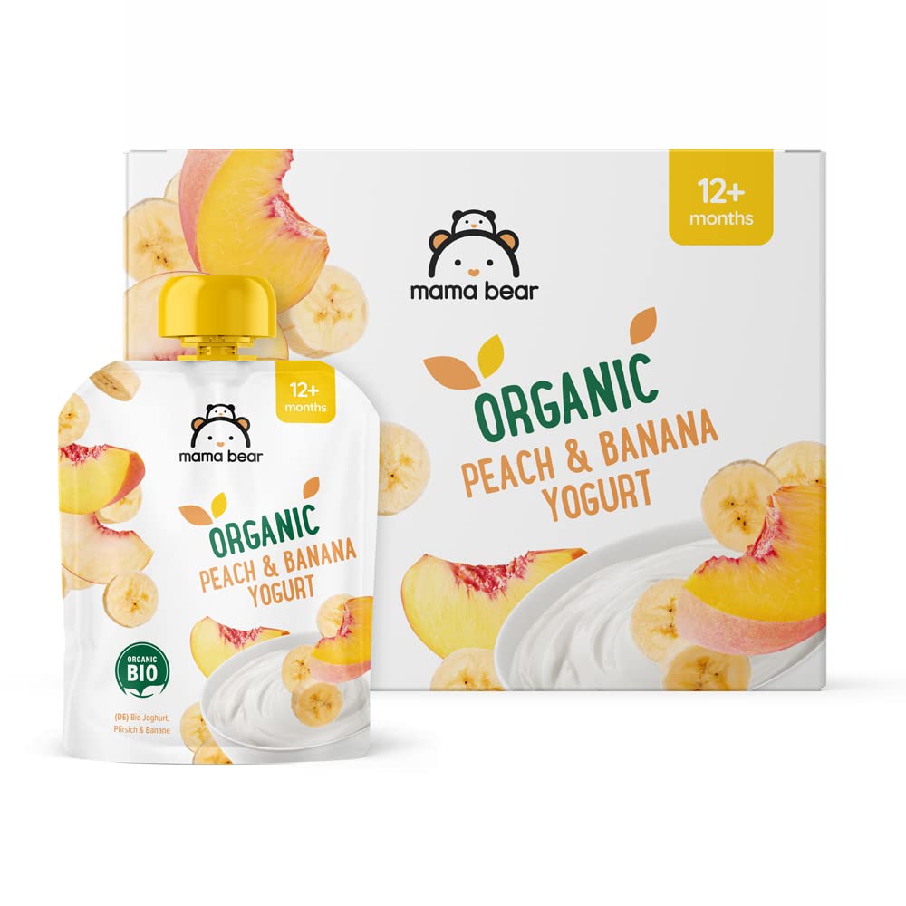 Mama Bear Organic Peach & Banana Yogurt Purée Pouches - 90g (Pack of 6), Suitable for 12 Months+ 3