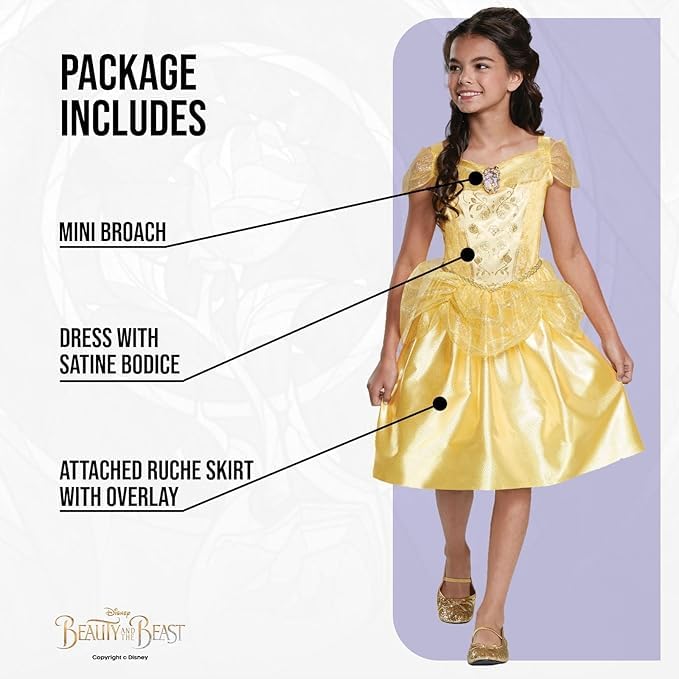 Disney Princess Belle Classic Costume Dress - Satin Bodice & Tulle Overlay, Size S (5-6) 5